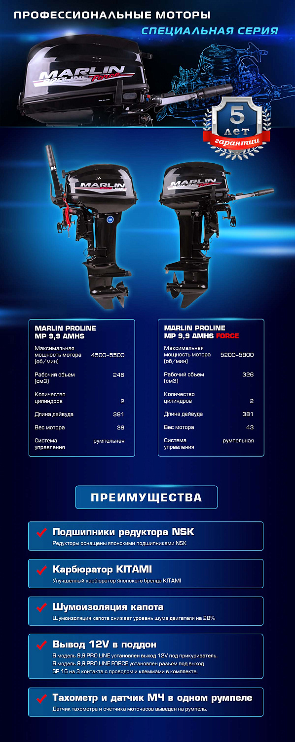 Лодочный мотор MARLIN PROLINE MP 9.9 (20) AMHS FORCE в Перми